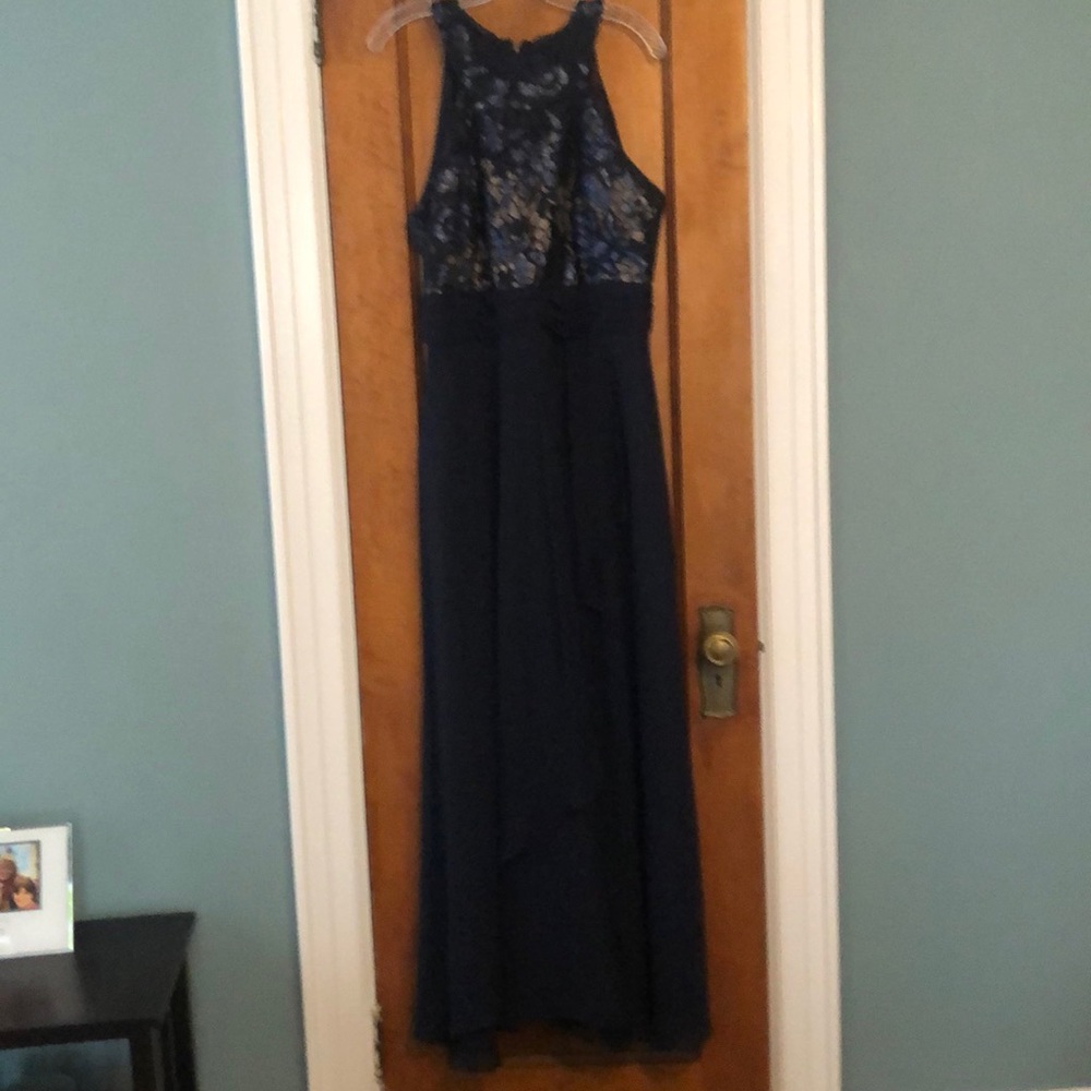 Navy blue chiffon evening gown worn once